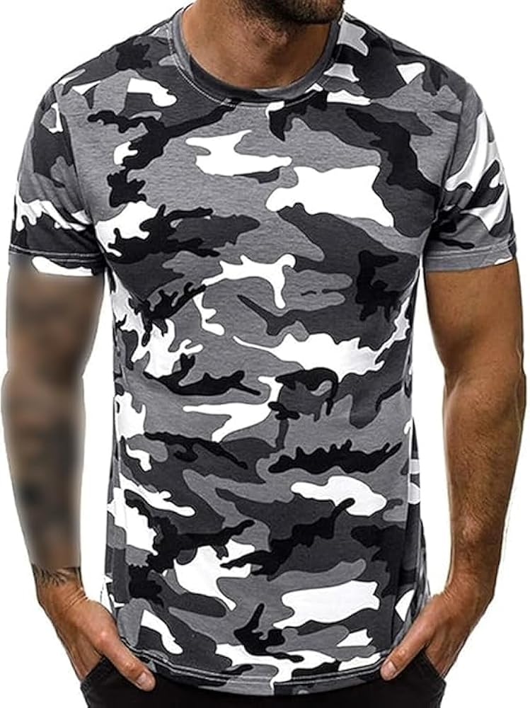 Men's Vintage Camo T-Shirts Crewneck Camouflage Tee Tops